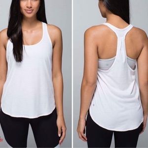 Lululemon Tank - white and grey stripes. Scallop detailing